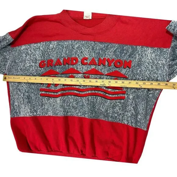 VTG Caribe Sportswear Grand Canyon Graphic Colorblock Sweatshirt Red Gray Sz XL - Picture 8 of 11